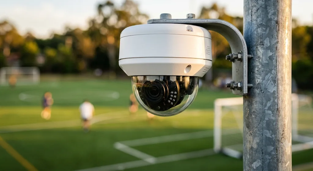 Security camera overlooking a community soccer field
